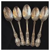 Set of 5 Vintage Sterling Silver Spoons Ornate Design