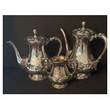 Vintage Silver Plated Coffee Pot, Tea Pot, and Sugar Dish Set