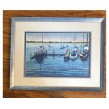 Framed Wilcock Sailboat Watercolor Painting