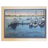 Framed Wilcock Sailboat Watercolor Painting