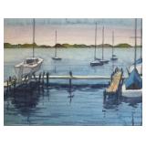 Framed Wilcock Sailboat Watercolor Painting