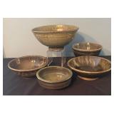 Set of 5 Handmade Glazed Pottery Bowls