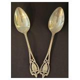 Pair of Vintage Sterling Silver Spoons with Ornate Handles