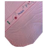 Vintage Pink Bedspread with Embroidered Floral Panels