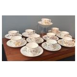 Vintage AK Porcelain Demitasse Cups and Saucers with Floral Designs