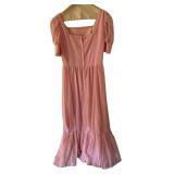 Vintage Pink Dress with Puff Sleeves and Ruffle Hem