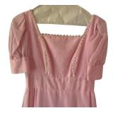 Vintage Pink Dress with Puff Sleeves and Ruffle Hem