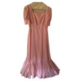 Vintage Pink Dress with Puff Sleeves and Ruffle Hem