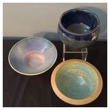 Set of 3 Handmade Pottery Bowls Assorted Glazed Stoneware