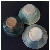 Set of 3 Handmade Pottery Bowls Assorted Glazed Stoneware