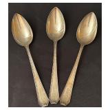 Set of 3 Sterling Silver Serving Spoons with Ornate Handles