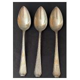 Set of 3 Sterling Silver Serving Spoons with Ornate Handles
