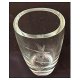 Vintage Etched Crystal Vase with Crane Motif