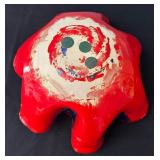 Large Ruffled Art Pottery Bowl with Red and Blue Glaze