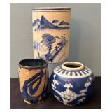 Set of 3 Decorative Blue Ceramic and Porcelain Vases Assorted Designs