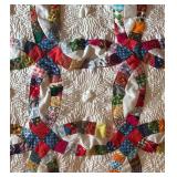 Vintage Hand-Quilted Double Wedding Ring Tapestry