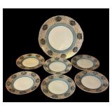 RS Tillowitz Palace China Platter with Six Plates with Art Deco Pattern