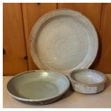 Handmade Pottery Platter and Bowls with Speckled Glaze