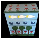 Hand Painted Vintage Dresser with Floral and Bird Motif