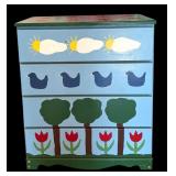 Hand Painted Vintage Dresser with Floral and Bird Motif