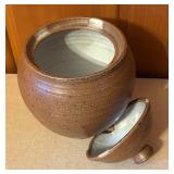 Set of 3 Handmade Stoneware Pottery Pieces with Lids and Pitcher