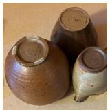 Set of 3 Handmade Stoneware Pottery Pieces with Lids and Pitcher