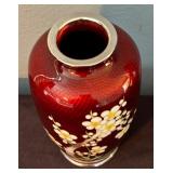 Vintage Red Cloisonne Vase with Floral Design