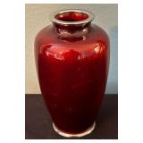 Vintage Red Cloisonne Vase with Floral Design