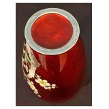 Vintage Red Cloisonne Vase with Floral Design
