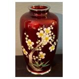 Vintage Red Cloisonne Vase with Floral Design