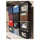 Set of 12 Plastic File Storage Boxes Assorted Colors