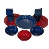 Vintage Enamel Plates, Bowls, and Mugs