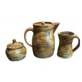 Handmade Pottery Pot, Sugar Dish, and Creamer Pitcher Set