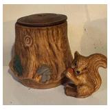 Vintage Squirrel and Tree Stump Ceramic Cookie Jar