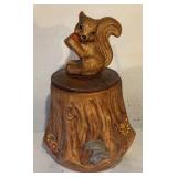 Vintage Squirrel and Tree Stump Ceramic Cookie Jar