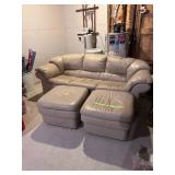 3 Piece Leather Couch - 2 rolling foot stools 3 Piece Leather Couch - 2 rolling foot stools