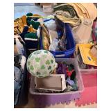 Large Lot - 7 Bins of Christmas Decorations, Wrapping Paper, Gift Bags and Bows. Approximately 20 bins of Quilting items, quilt material, shelving, blankets, quilting tools ect Large Lot - 7 Bins of Christmas Decorations, Wrapping Paper, Gift Bags and Bows. Approximately 20 bins of Quilting items, quilt material, shelving, blankets, quilting tools ect