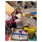 Large Lot - 7 Bins of Christmas Decorations, Wrapping Paper, Gift Bags and Bows. Approximately 20 bins of Quilting items, quilt material, shelving, blankets, quilting tools ect Large Lot - 7 Bins of Christmas Decorations, Wrapping Paper, Gift Bags and Bows. Approximately 20 bins of Quilting items, quilt material, shelving, blankets, quilting tools ect