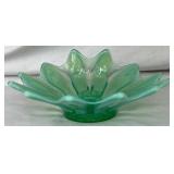 Vintage Green Glassware Pair - Inlcudes L.E.Smith 6" Covered Compote and Fostoria Heirloom Rolled Candle Holder(8.5"W) Vintage Green Glassware Pair - Inlcudes L.E.Smith 6" Covered Compote and Fostoria Heirloom Rolled Candle Holder(8.5"W)