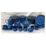 Large Collection of Blue Enamelware