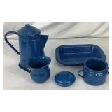 Large Collection of Blue Enamelware