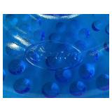 Pair of 2 Blue Vintage Fenton Glassware Pieces - Blue Hobnail Candy Bowl with Lid (6.5") and Colonial Blue Hobnail Basket (8")