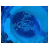 Pair of 2 Blue Vintage Fenton Glassware Pieces - Blue Hobnail Candy Bowl with Lid (6.5") and Colonial Blue Hobnail Basket (8")