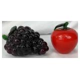 Vintage Fruit Decor Bundle - Includes: Glass: Purple Grape Cluster, 1 Red Apple, and 2 Oranges Ceramic: 2 Apples