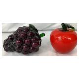 Vintage Fruit Decor Bundle - Includes: Glass: Purple Grape Cluster, 1 Red Apple, and 2 Oranges Ceramic: 2 Apples