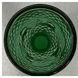 Vintage Green Glass Decanter with Stopper and 6 Glasses