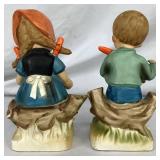 Pair of Vintage Enesco Figurines - Boy and Girl with Fruit Baskets 8"H - Made in Japan