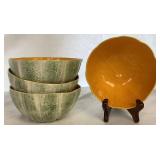 Set of 4 Vintage Bordallo Pinheiro Melon Bowls and Sunflower Plates - Made in Portugal