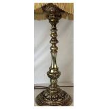 Pair of Vintage Lamps with Fringe Dome Shades and White Glass Globes