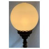 Pair of Vintage Lamps with Fringe Dome Shades and White Glass Globes